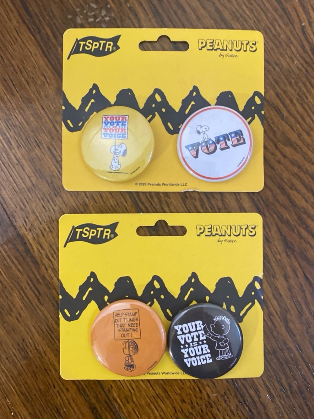 TSPTR Peanuts Vote Button Pin Set - Yellow, Orange, Black - Peanuts